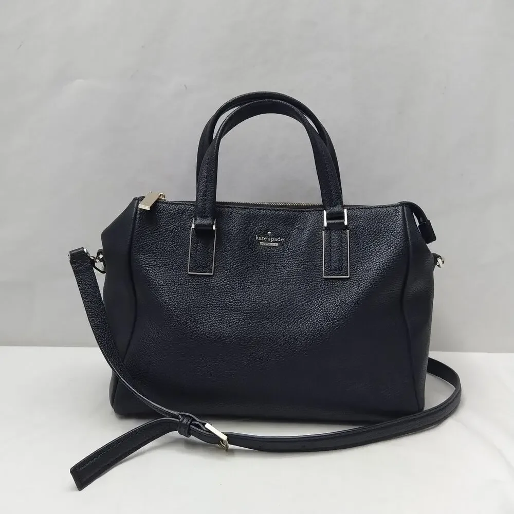 Kate Spade New York Black Leather Double Handles Zipper Satchel Shoulder Bag